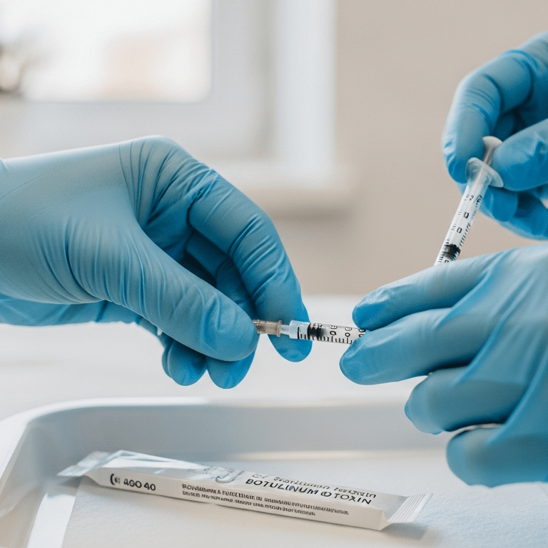 Lekarz Lea Clinic w rękawiczkach przygotowuje iniekcję toksyny botulinowej — bezpieczny zabieg botoksem w Krakowie