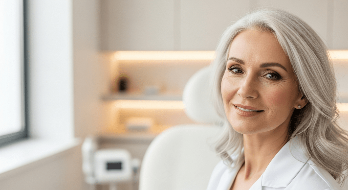 Skóra w menopauzie — konsultacja lekarska w Lea Clinic Kraków, pacjentka 50+ z dermatologiem oceniającym jakość skóry twarzy (122 zn)