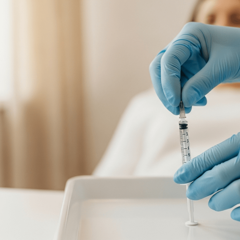 Lekarz Lea Clinic w rękawiczkach przygotowuje strzykawkę z fillerem HA do iniekcji estetycznej, gabinet medyczny Kraków