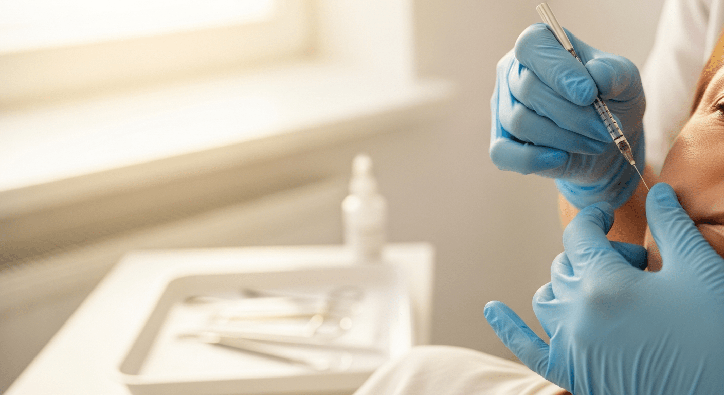 Lekarz Lea Clinic aplikuje Profhilo w protokole BAP na twarz pacjentki 45+, gabinet medyczny Kraków